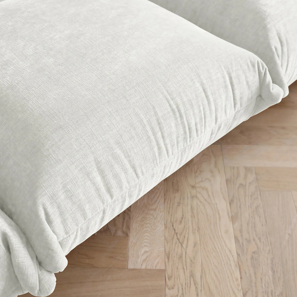 Beige chenille sofa chair in compact space, soft fabric upholstery - House of Avana