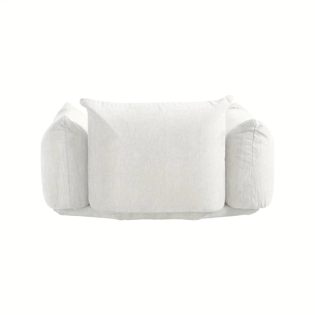 Beige chenille sofa chair in compact space, soft fabric upholstery - House of Avana