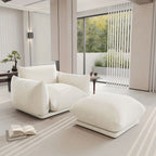 Beige chenille sofa chair in compact space, soft fabric upholstery - House of Avana