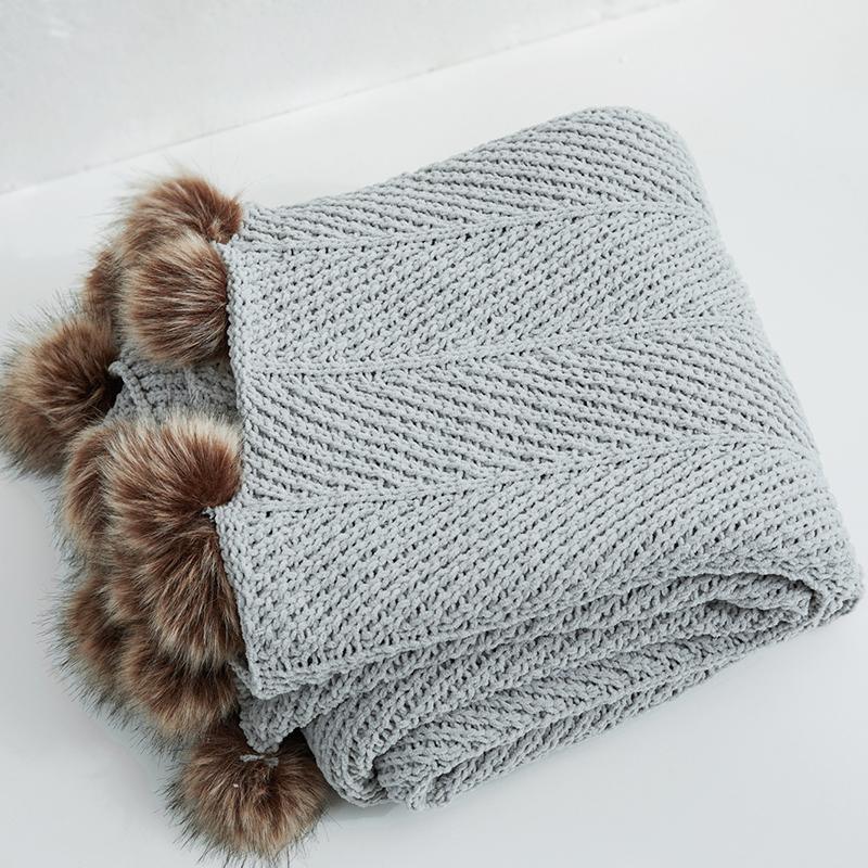 Chenille Throw with Pom Poms - 51"x63" Tea + Linen