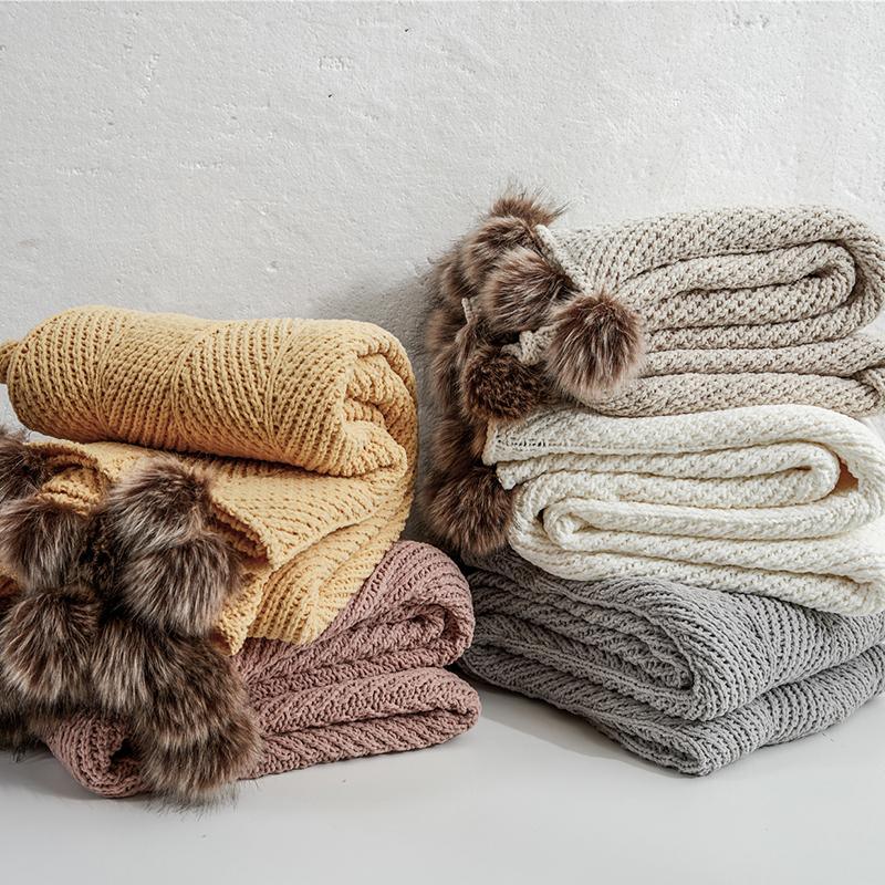Chenille Throw with Pom Poms - 51"x63" Tea + Linen
