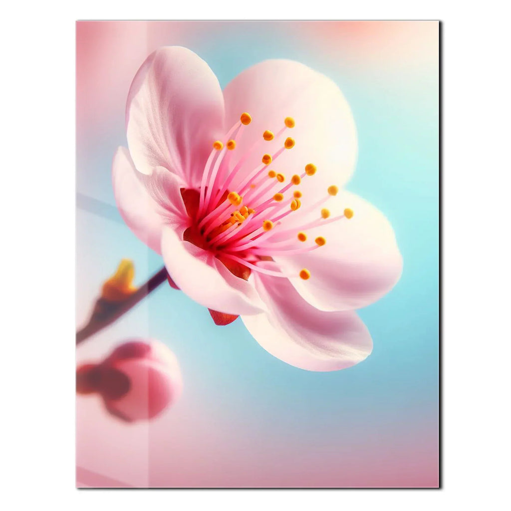 Cherry Blossom Close-Up Glass Wall Art – Soft Pink Floral UV Print-KAFCD048 Peony Atelier