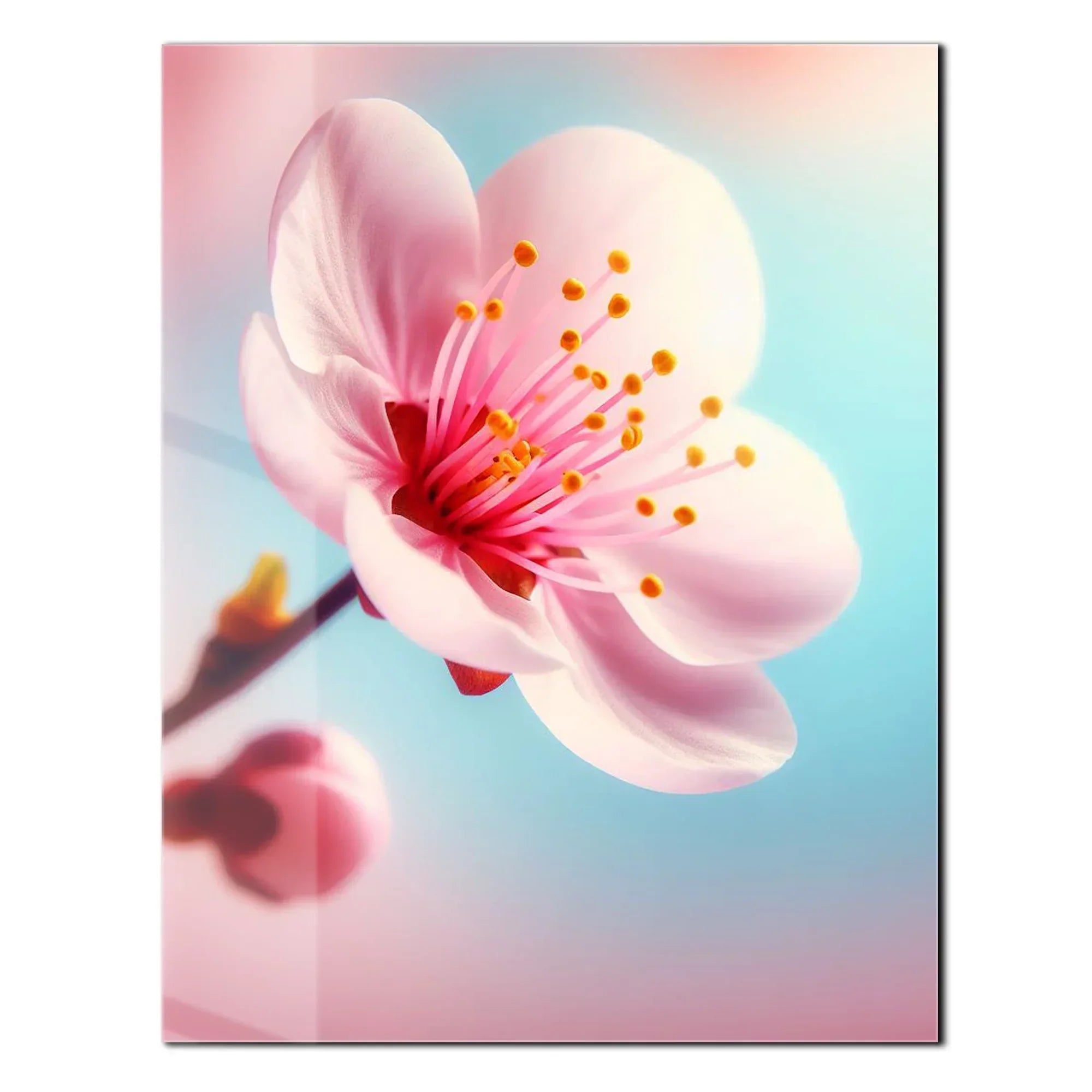 Cherry Blossom Close-Up Glass Wall Art – Soft Pink Floral UV Print-KAFCD048 Peony Atelier