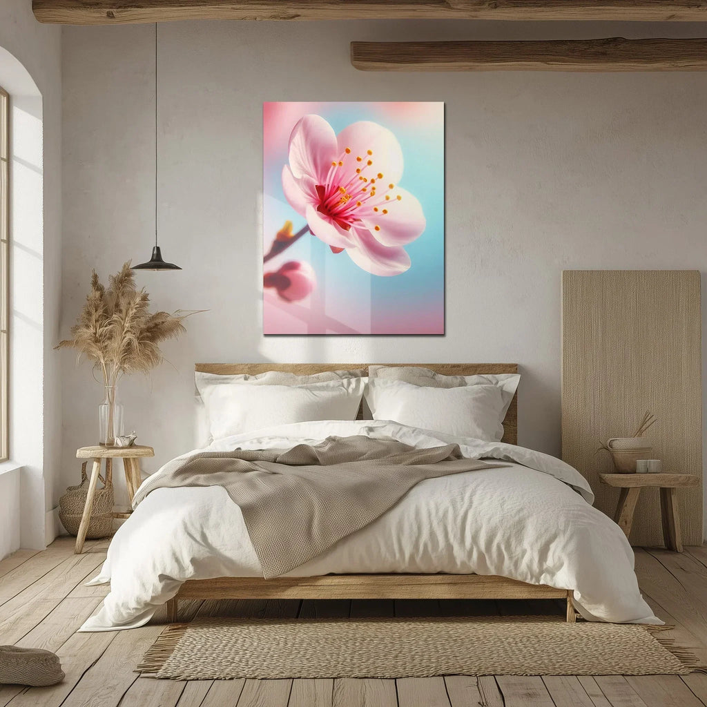 Cherry Blossom Close-Up Glass Wall Art – Soft Pink Floral UV Print-KAFCD048 Peony Atelier