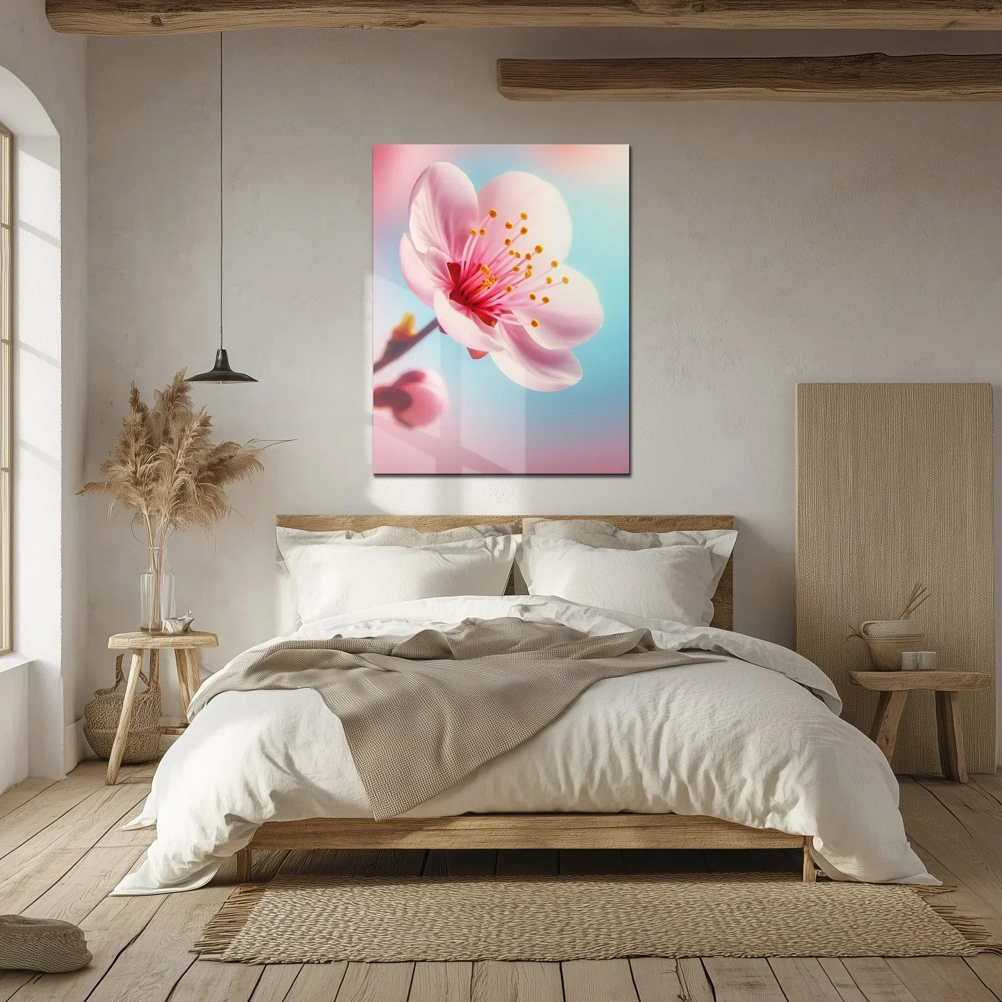 Cherry Blossom Close-Up Glass Wall Art – Soft Pink Floral UV Print-KAFCD048 Peony Atelier