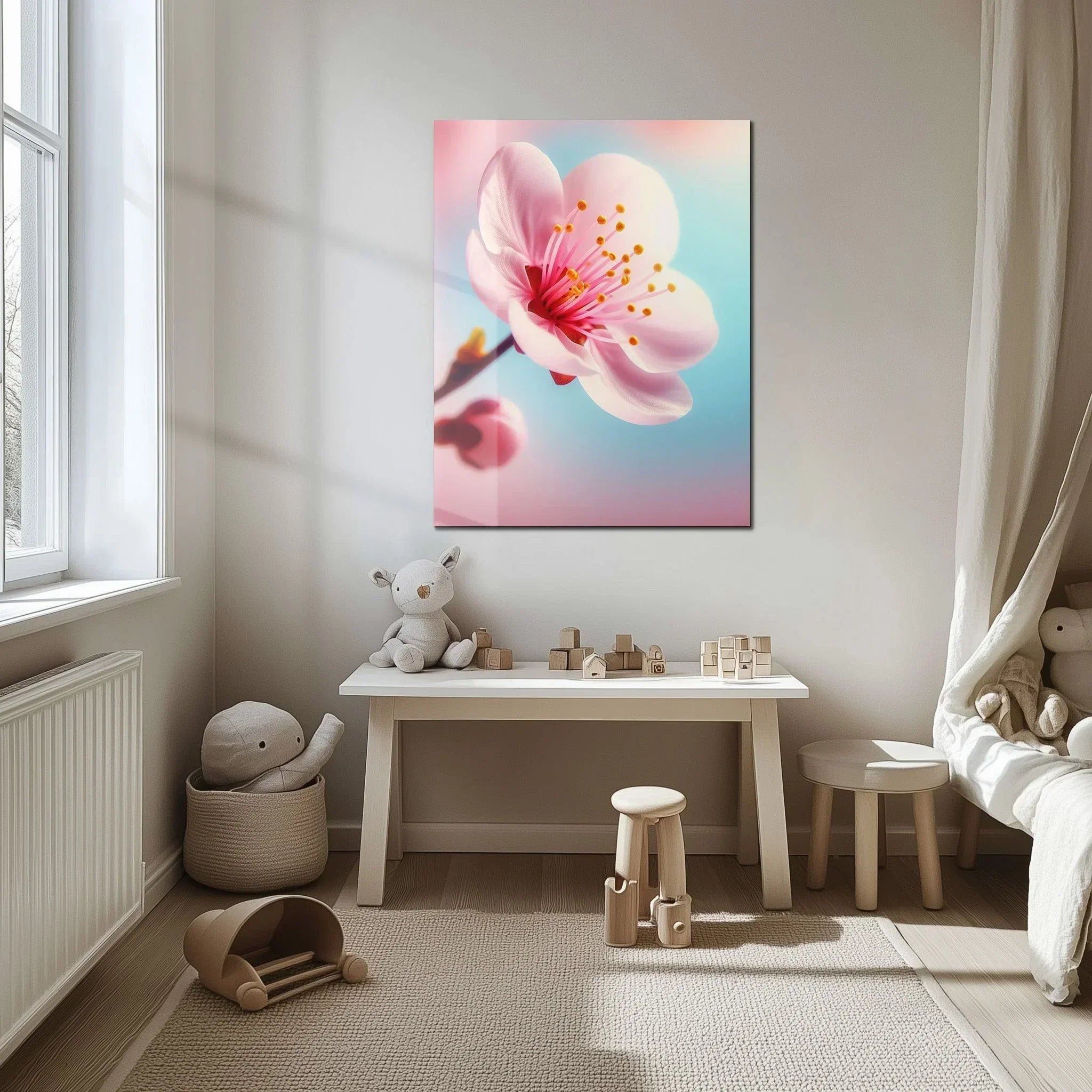 Cherry Blossom Close-Up Glass Wall Art – Soft Pink Floral UV Print-KAFCD048 Peony Atelier