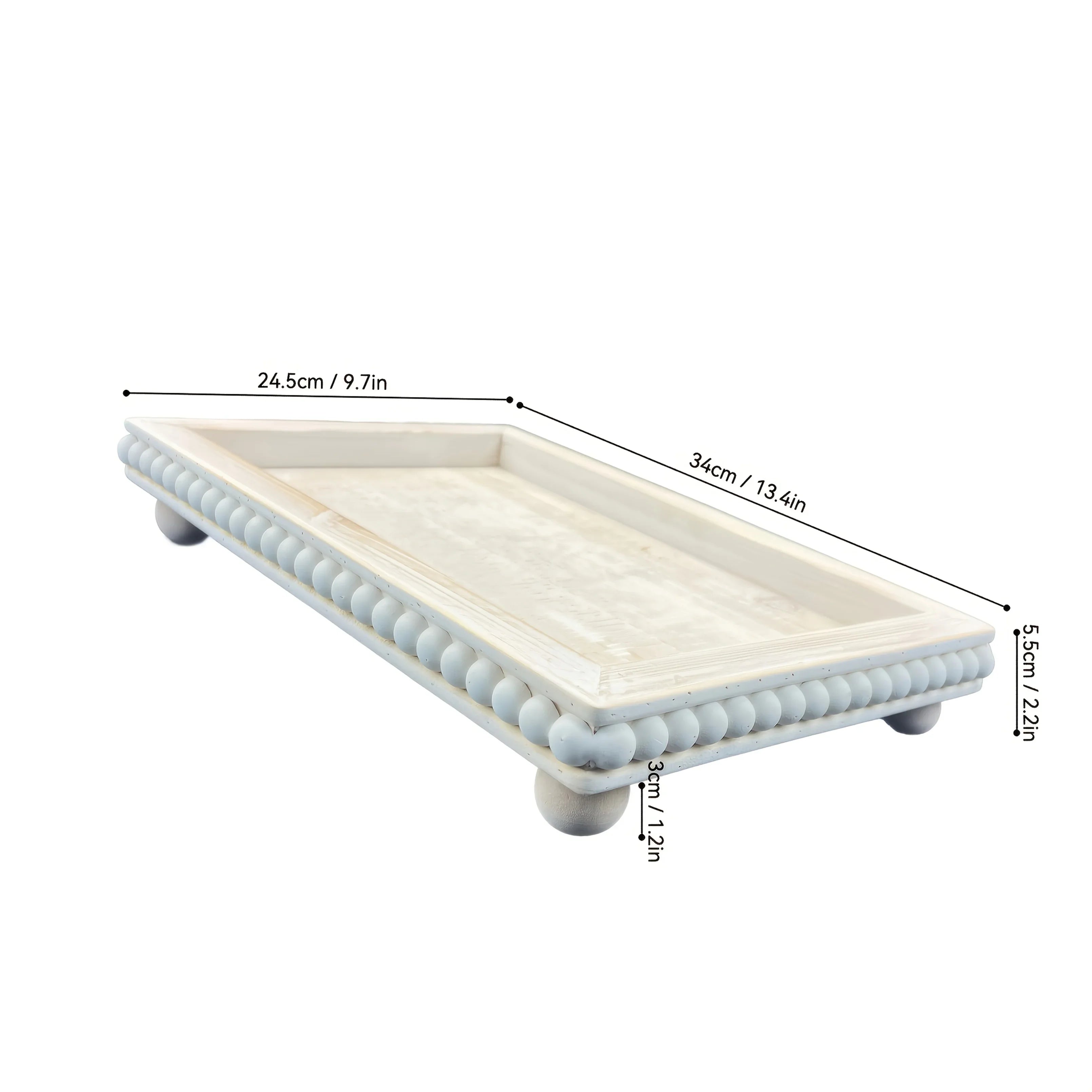 Chic 30.48cm White Wood Beaded Round Tray - Perfect for Living Room, Coffee Table & Farmhouse Decor |... - House Of Avana