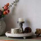 Chic 30.48cm White Wood Beaded Round Tray - Perfect for Living Room, Coffee Table & Farmhouse Decor |... - House Of Avana