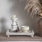 Chic 30.48cm White Wood Beaded Round Tray - Perfect for Living Room, Coffee Table & Farmhouse Decor |... - House Of Avana