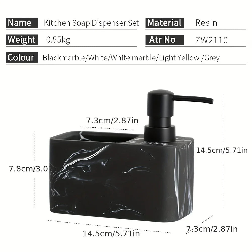 Chic Black & White Marble-inspired Soap Dispenser with Sponge Holder - Perfect for Bathroom Decor - House Of Avana