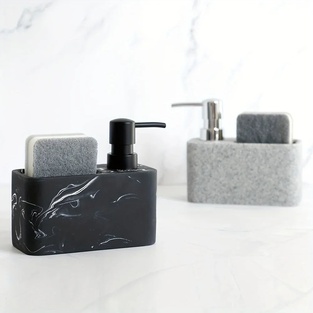 Chic Black & White Marble-inspired Soap Dispenser with Sponge Holder - Perfect for Bathroom Decor - House Of Avana