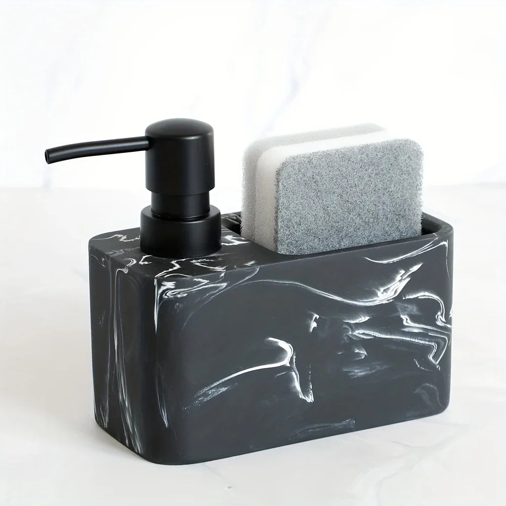 Chic Black & White Marble-inspired Soap Dispenser with Sponge Holder - Perfect for Bathroom Decor - House Of Avana
