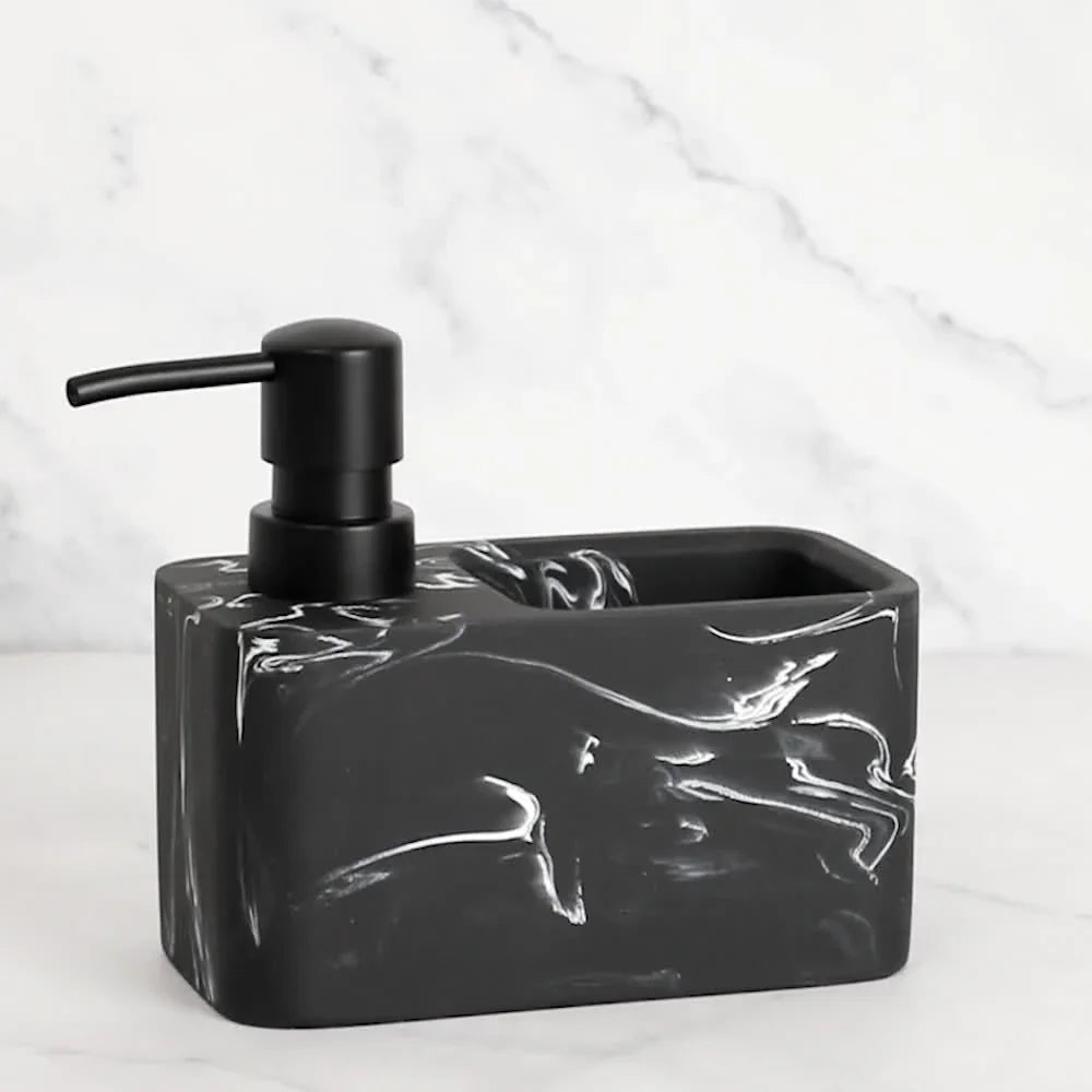 Chic Black & White Marble-inspired Soap Dispenser with Sponge Holder - Perfect for Bathroom Decor - House Of Avana