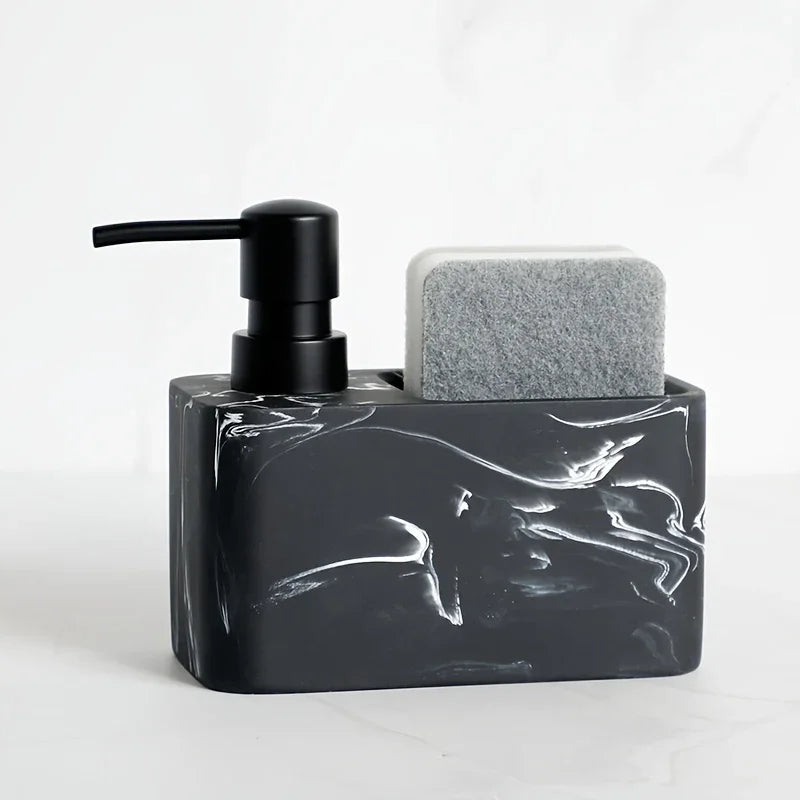 Chic Black & White Marble-inspired Soap Dispenser with Sponge Holder - Perfect for Bathroom Decor - House Of Avana