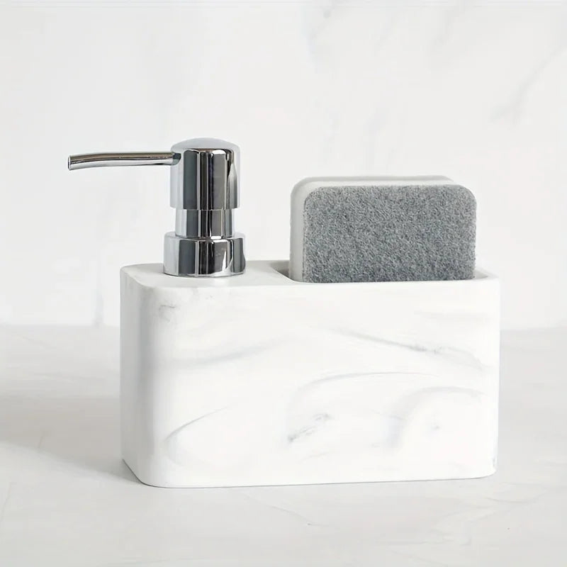 Chic Black & White Marble-inspired Soap Dispenser with Sponge Holder - Perfect for Bathroom Decor - House Of Avana