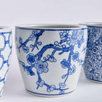 Chinoiserie Blue and White Pots with Floral and Geometric Patterns (Set of 4) Vintage Shopper