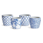 Chinoiserie Blue and White Pots with Floral and Geometric Patterns (Set of 4) Vintage Shopper
