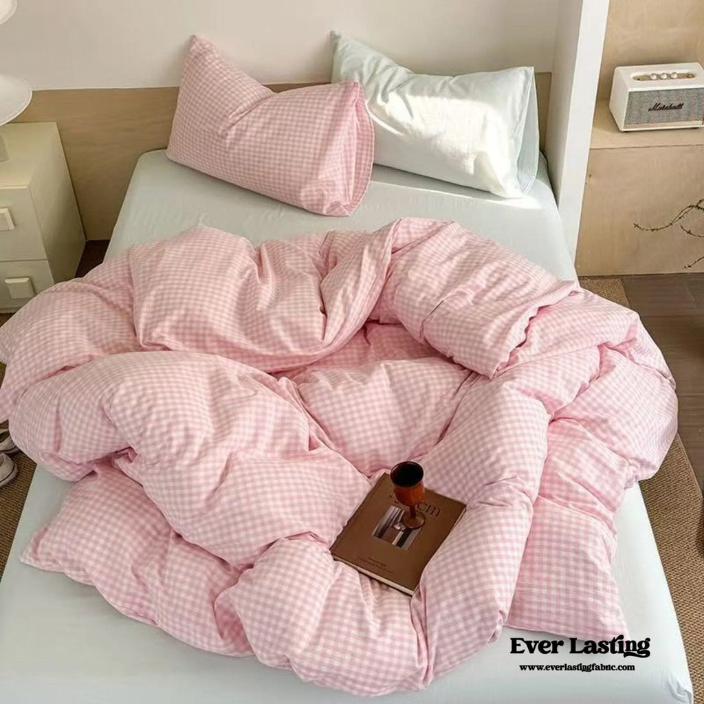 Chloe Pastel Candy Cotton Bedding Set / Purple Plaid Ever Lasting