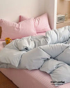 Chloe Pastel Candy Cotton Bedding Set / Purple Plaid Ever Lasting