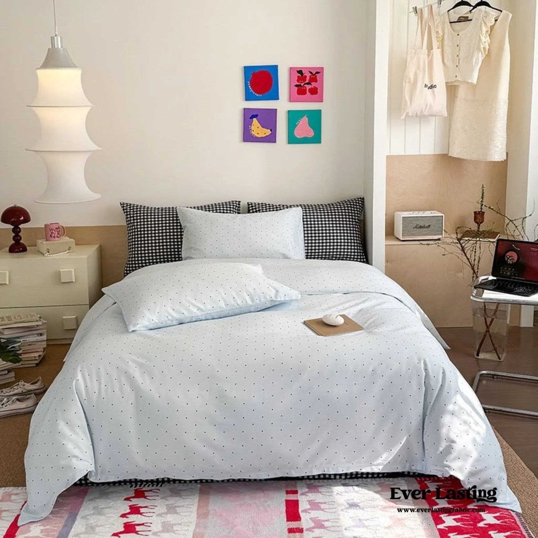 Chloe Pastel Candy Cotton Bedding Set / Purple Plaid Ever Lasting