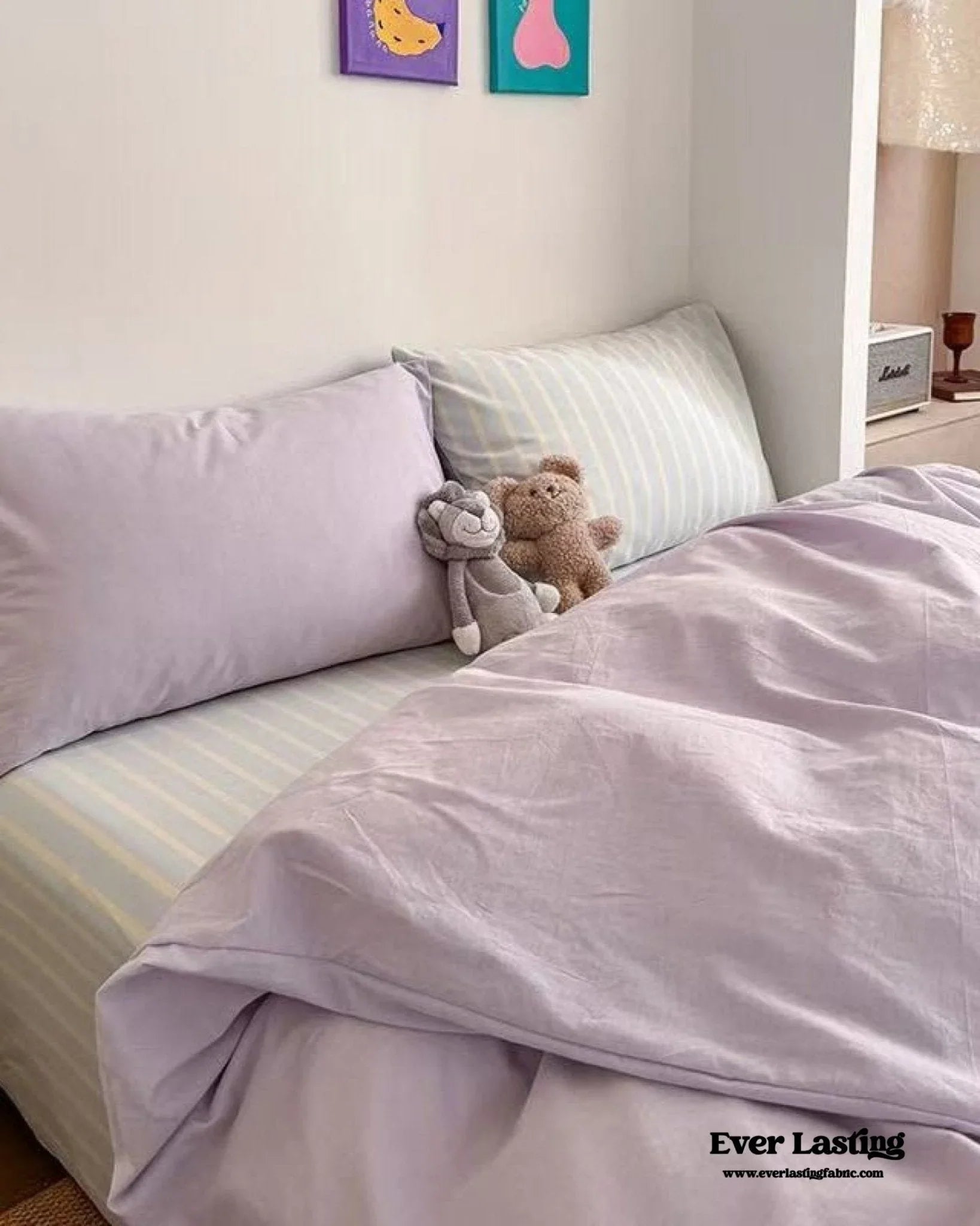Chloe Pastel Candy Cotton Bedding Set / Purple Plaid Ever Lasting