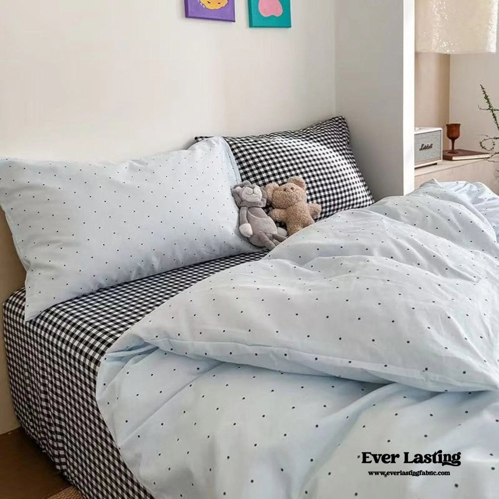 Chloe Pastel Candy Cotton Bedding Set / Purple Plaid Ever Lasting