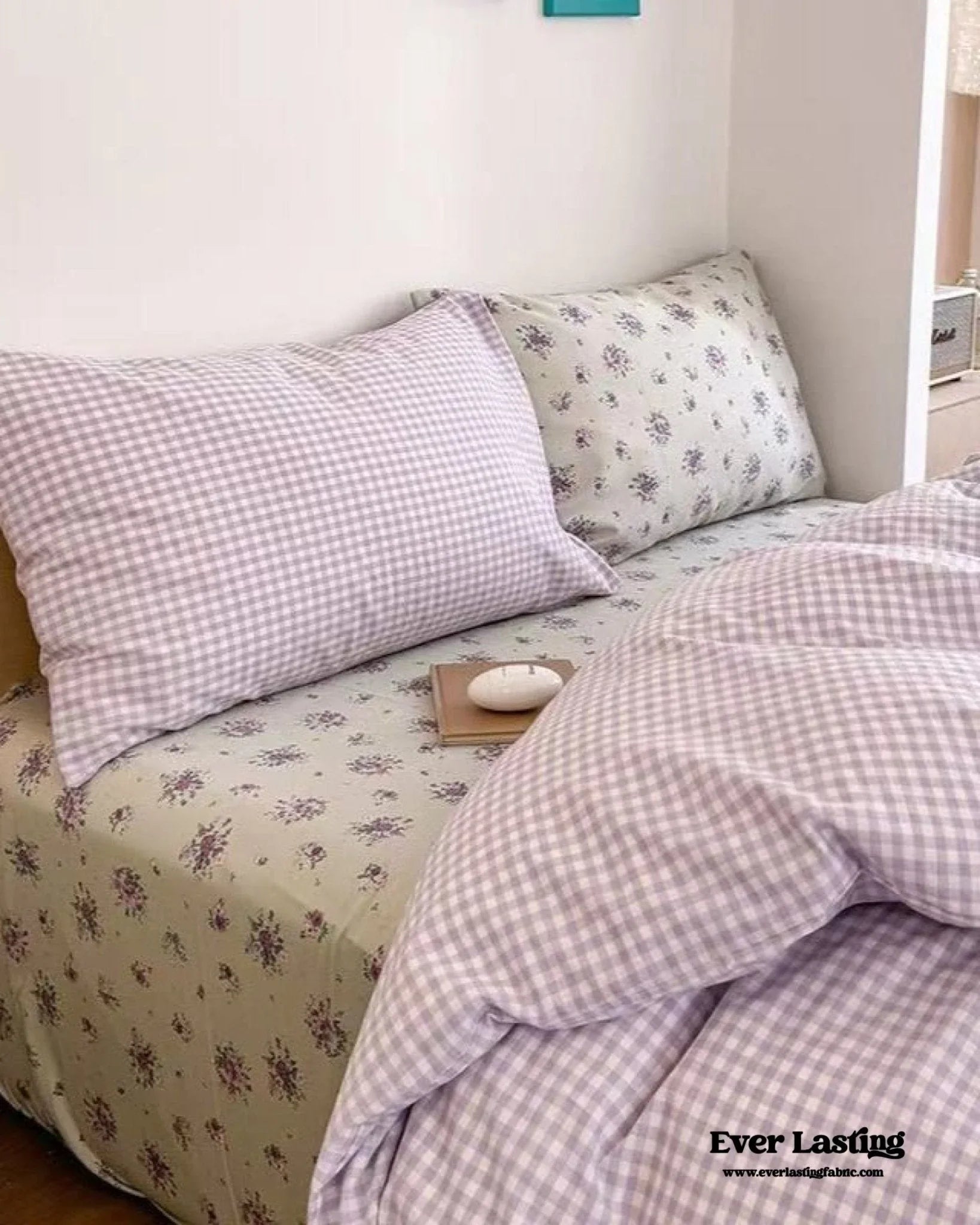 Chloe Pastel Candy Cotton Bedding Set / Purple Plaid Ever Lasting