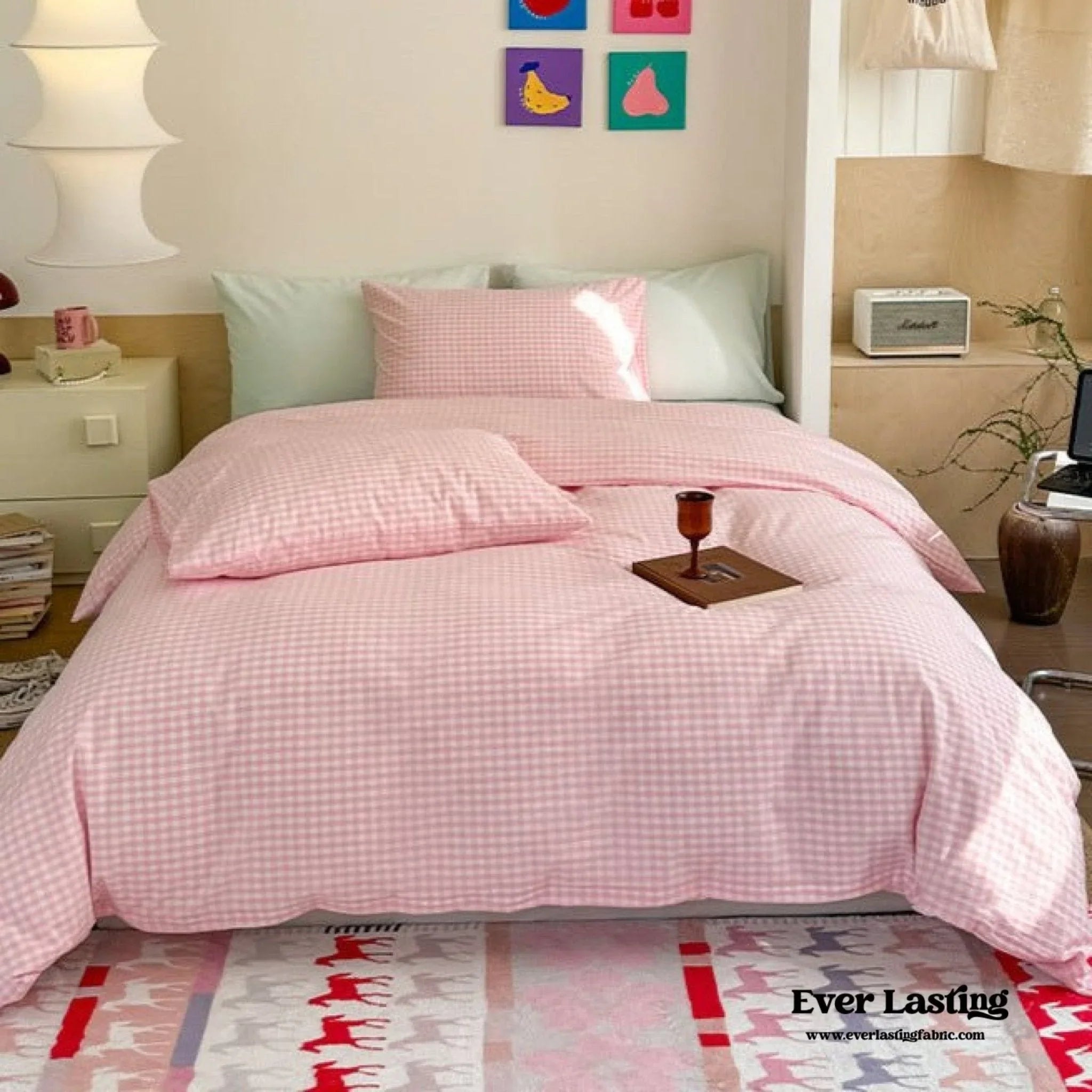 Chloe Pastel Candy Cotton Bedding Set / Purple Plaid Ever Lasting