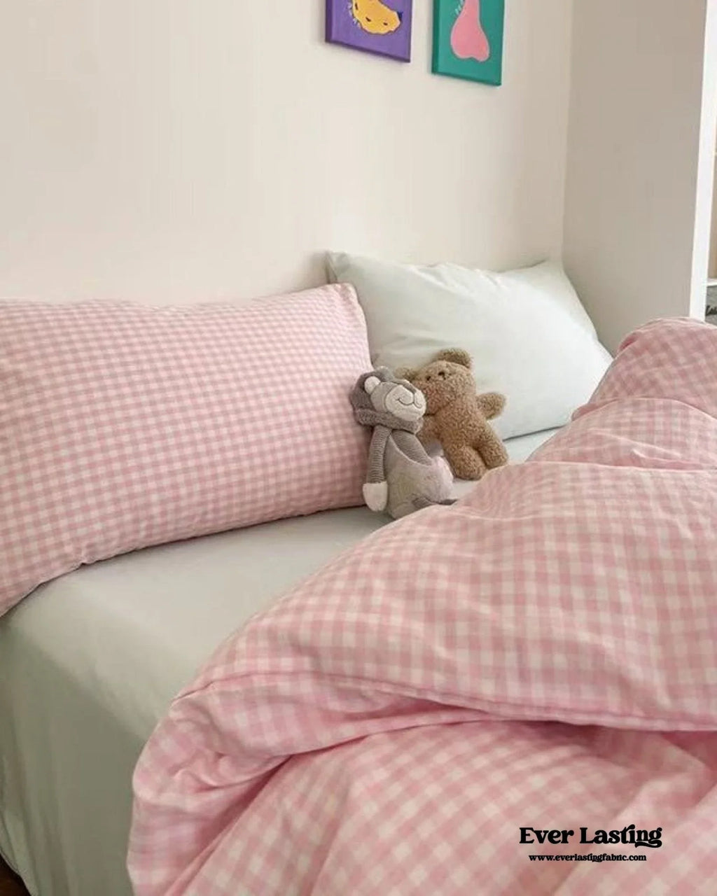Chloe Pastel Candy Cotton Bedding Set / Purple Plaid Ever Lasting