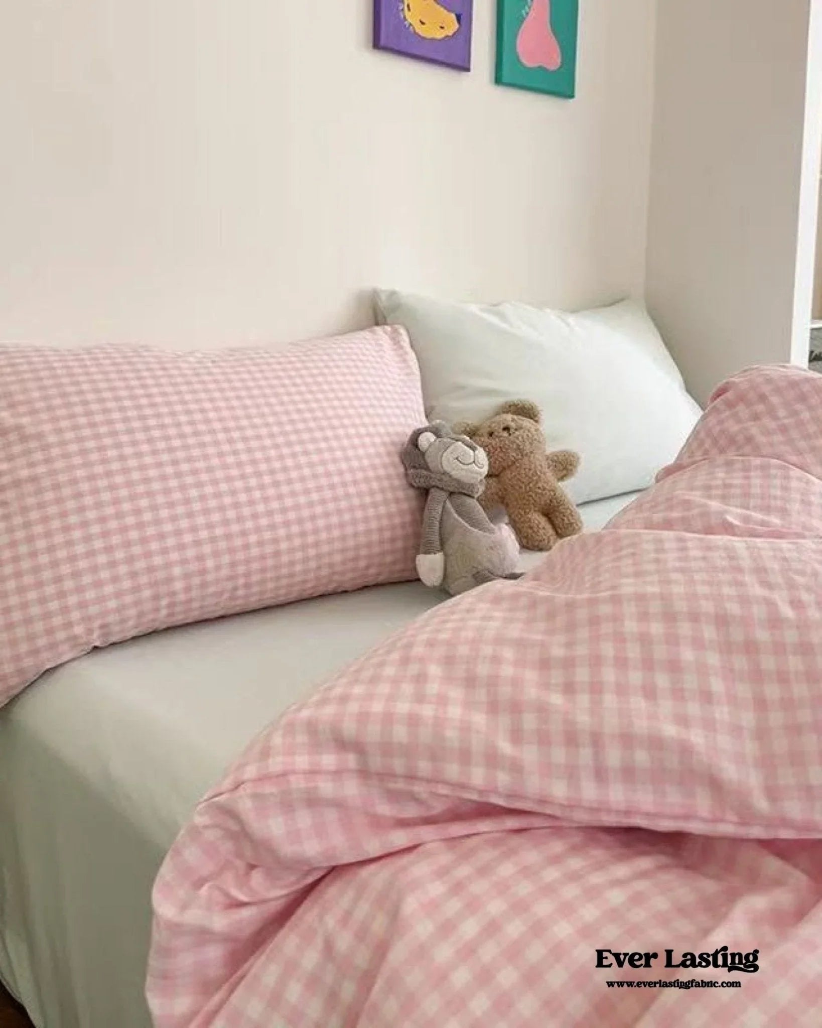 Chloe Pastel Candy Cotton Bedding Set / Purple Plaid Ever Lasting