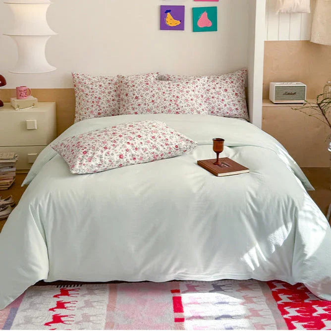 Chloe Pastel Candy Cotton Bedding Set / Purple Plaid Ever Lasting