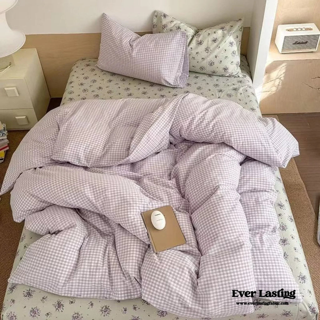 Chloe Pastel Candy Cotton Bedding Set / Purple Plaid Ever Lasting