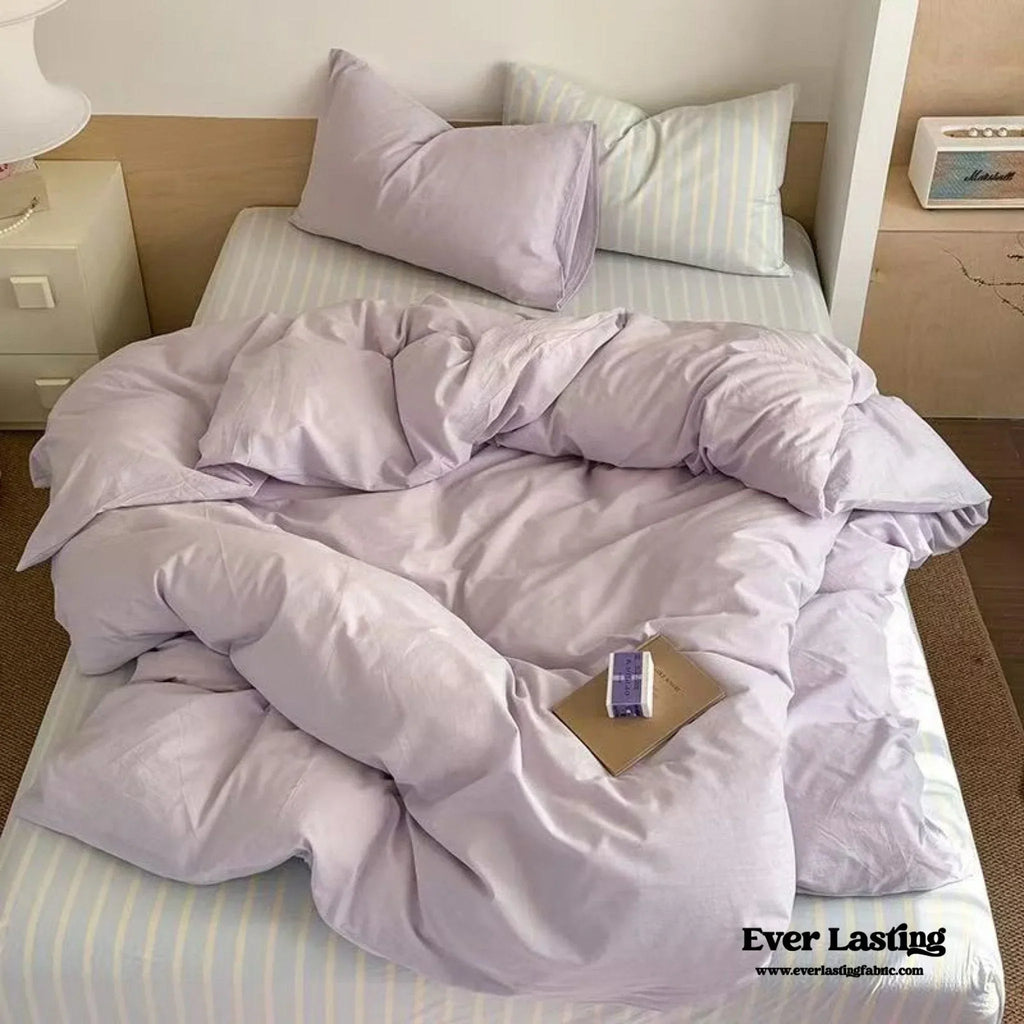 Chloe Pastel Candy Cotton Bedding Set / Purple Plaid Ever Lasting