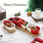 Christmas Candy Cane Tray with a Bamboo Base, Perfect for Festive Atmosphere, Snack Bowls, Dip Dishes, And Containers for Holiday Sweets And Desserts. House Of Avana