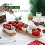 Christmas Candy Cane Tray with a Bamboo Base, Perfect for Festive Atmosphere, Snack Bowls, Dip Dishes, And Containers for Holiday Sweets And Desserts. House Of Avana