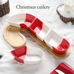 Christmas Candy Cane Tray with a Bamboo Base, Perfect for Festive Atmosphere, Snack Bowls, Dip Dishes, And Containers for Holiday Sweets And Desserts. House Of Avana