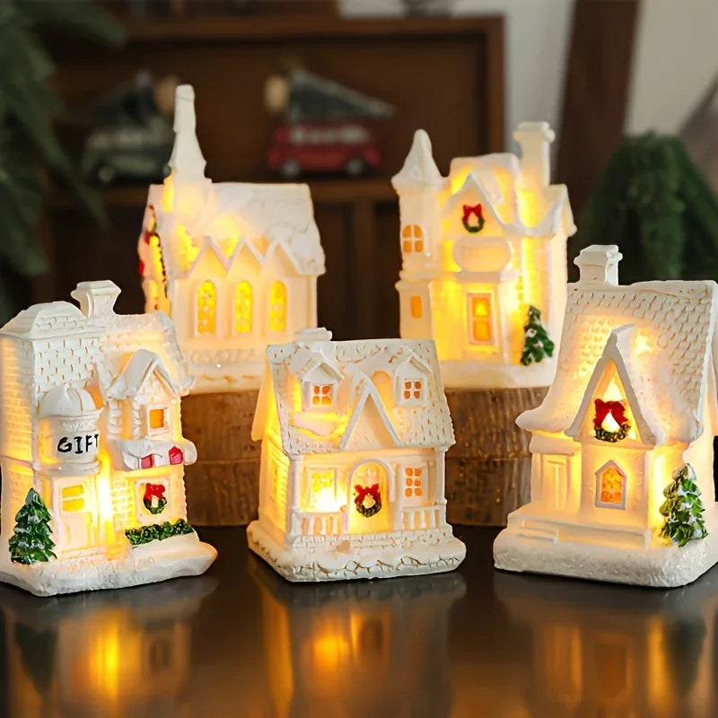 Christmas Decorative Lights, Resin Small House Lights, Holiday Decorative Ornaments, Christmas Decorative Ornament Lights, Christmas Gift, 5 Styles (Collectible Buildings & Accessories) House Of Avana