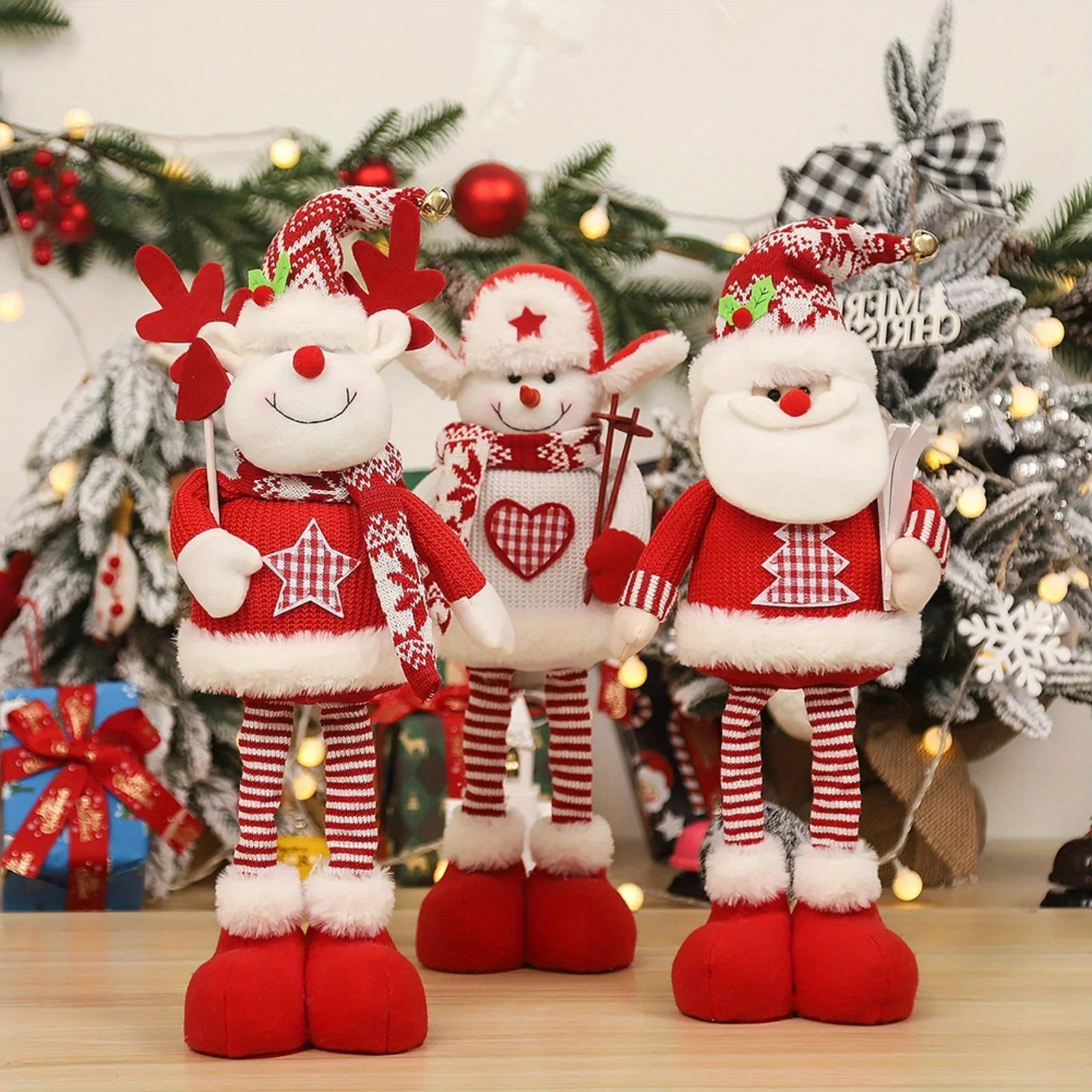 3pcs Christmas Plush Figurine Set with Adjustable Standing Legs - Santa, Snowman & Reindeer Soft Fabric Decorations with Expressive Faces, Posable Arms & Plush Bodies for Indoor/Outdoor Tabletop, Mantel, Shelf - No Electricit House Of Avana