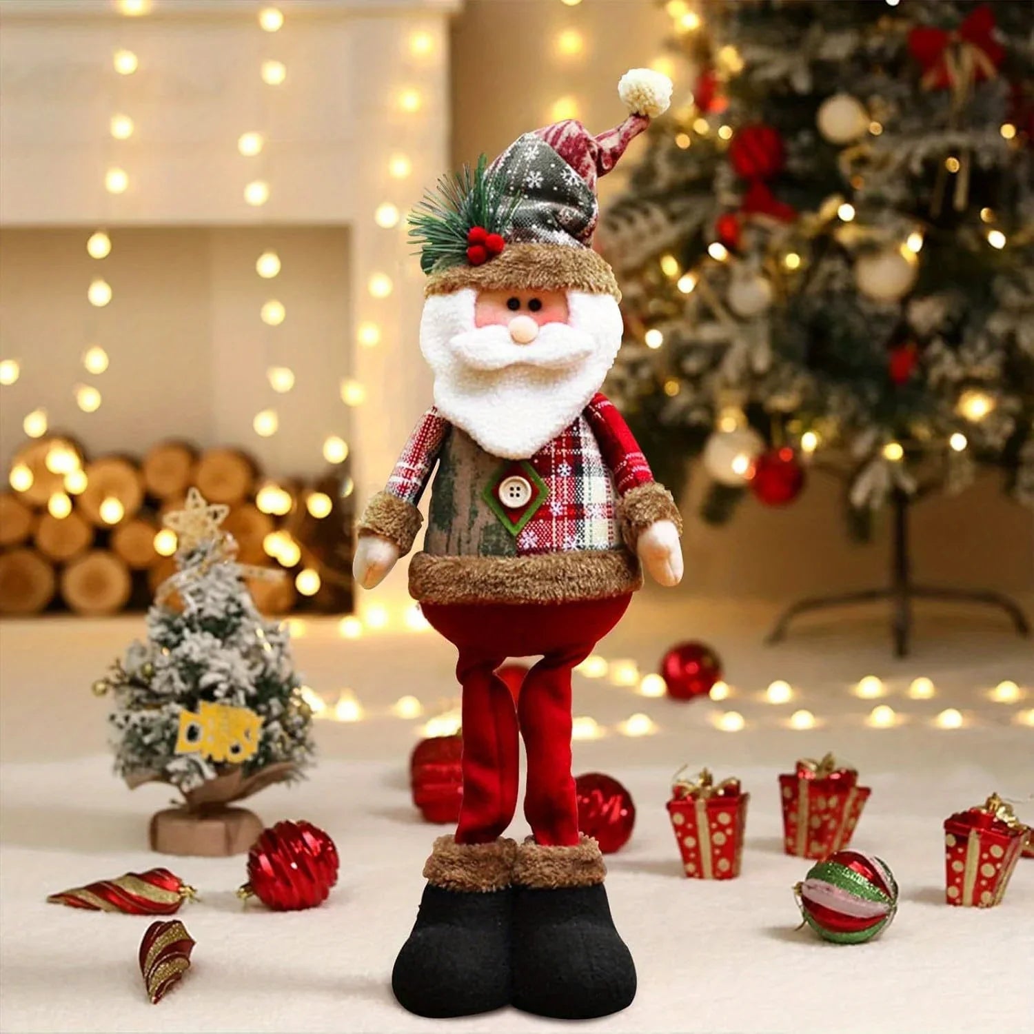 3pcs Christmas Plush Figurine Set with Adjustable Standing Legs - Santa, Snowman & Reindeer Soft Fabric Decorations with Expressive Faces, Posable Arms & Plush Bodies for Indoor/Outdoor Tabletop, Mantel, Shelf - No Electricit House Of Avana
