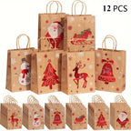 12 Pack Christmas Gift Bags with Santa, Reindeer, Snowman & Tree Designs - Paper Holiday Shopping Bags with Twine Handles for Parties, Gifts, Decorations, Gift Bags Christmas, Seasonal Decorations, Festive Party Favors, Festi House Of Avana