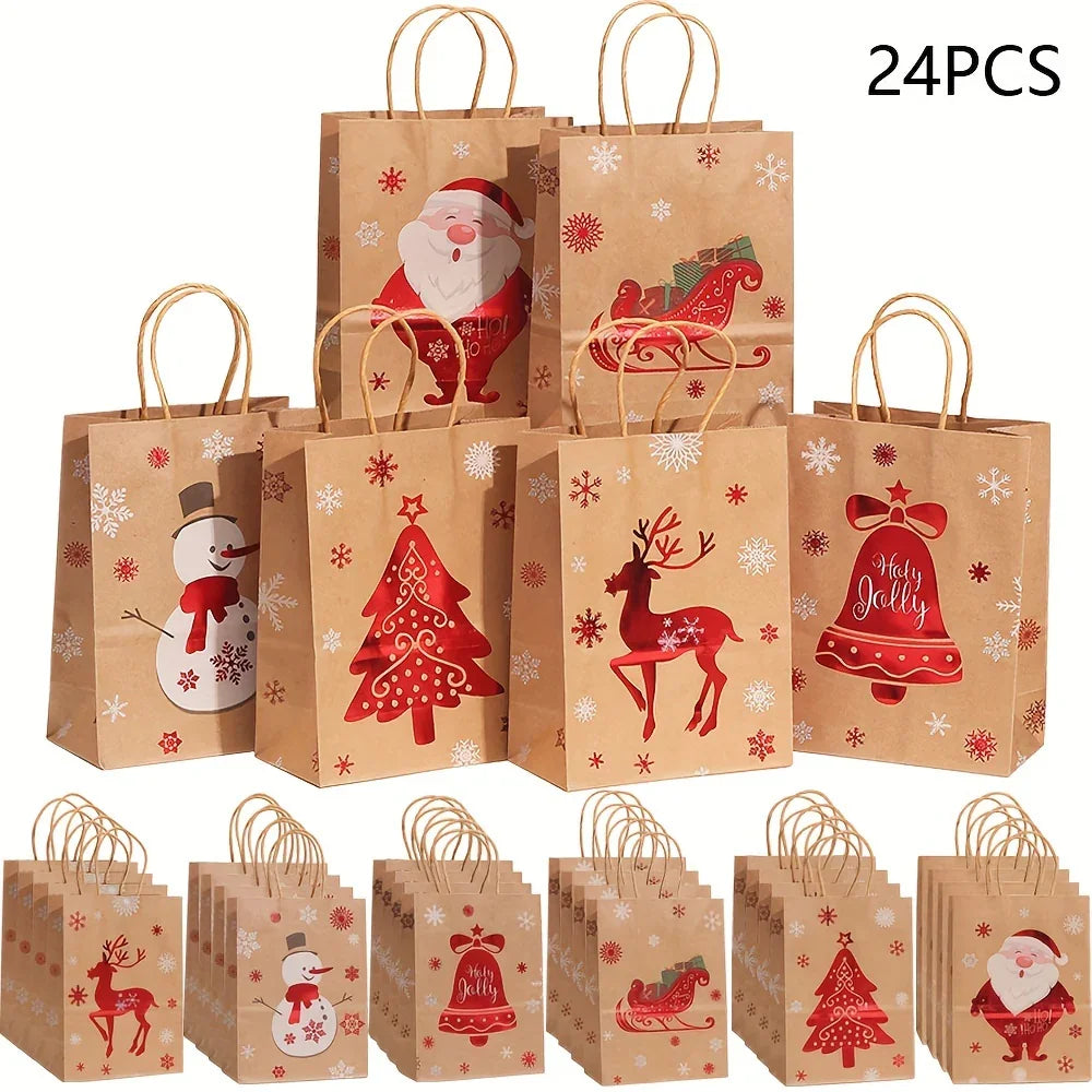 12 Pack Christmas Gift Bags with Santa, Reindeer, Snowman & Tree Designs - Paper Holiday Shopping Bags with Twine Handles for Parties, Gifts, Decorations, Gift Bags Christmas, Seasonal Decorations, Festive Party Favors, Festi House Of Avana