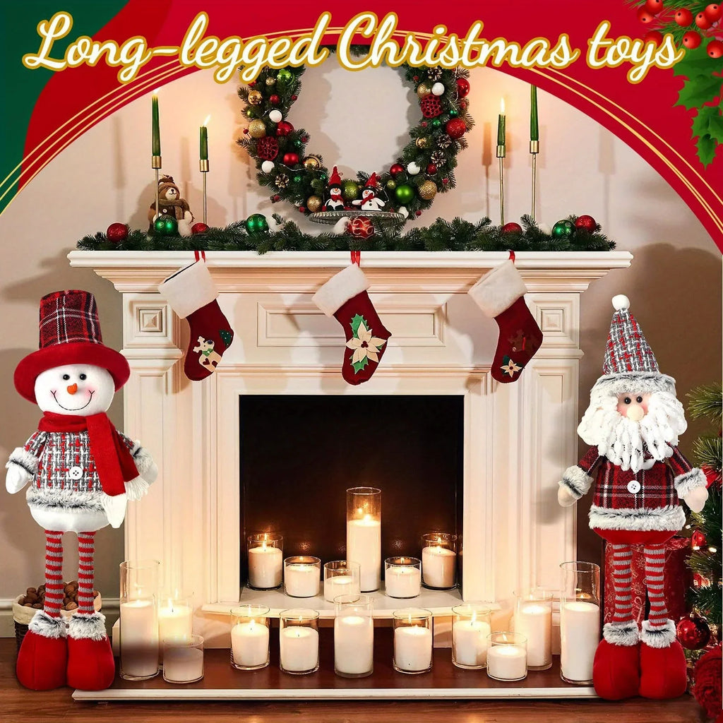 2pcs Christmas Gnome Plush Decorations-Long Leg Christmas Plush Doll, Stretchable Santa Claus And Snowman Figurines, Standing Dwarf Figurines for Shelf, Table, Fireplace, Room, Tieres Tray, Desk, Living Room, Dining Room, Cof House Of Avana