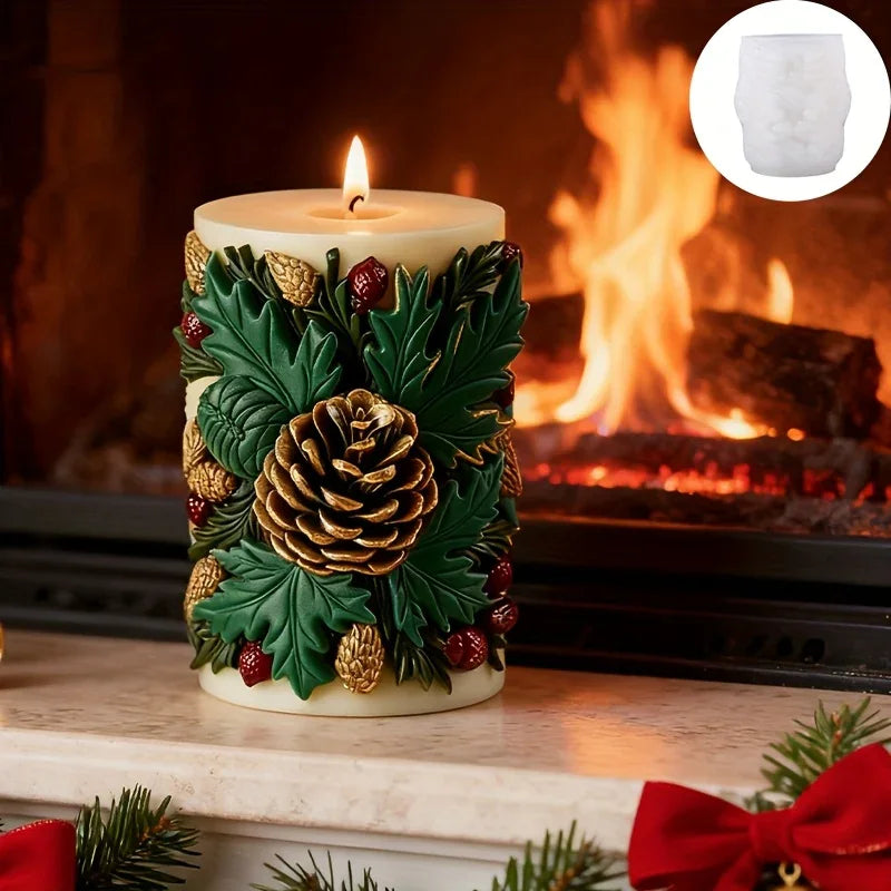 Christmas Holly Berry & Pinecone Silicone Mold - Realistic Leaf & Cone Texture, Easy Release DIY Candle/Soap/Resin Crafting Kit, Brown Tones for Homemade Holiday Candles, Tabletop Decor, Fireplace (Irregular Tree House Of Avana