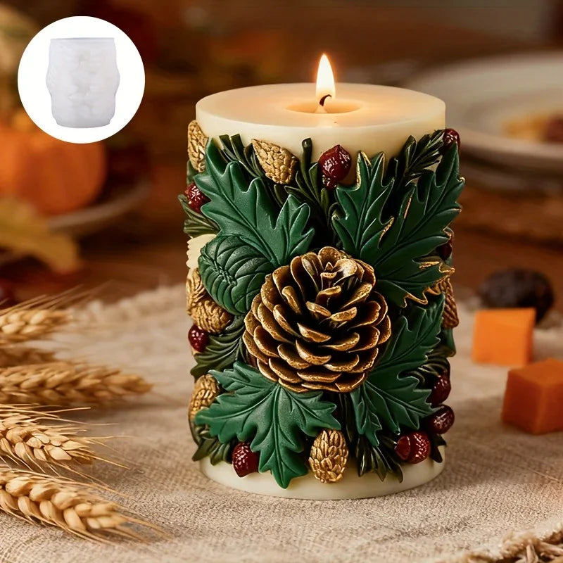 Christmas Holly Berry & Pinecone Silicone Mold - Realistic Leaf & Cone Texture, Easy Release DIY Candle/Soap/Resin Crafting Kit, Brown Tones for Homemade Holiday Candles, Tabletop Decor, Fireplace (Irregular Tree House Of Avana