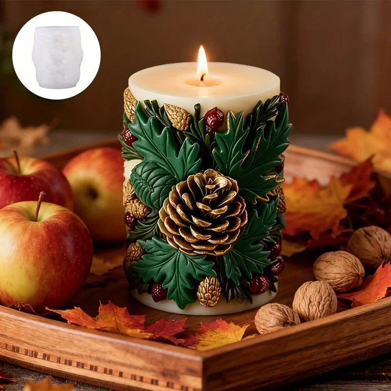 Christmas Holly Berry & Pinecone Silicone Mold - Realistic Leaf & Cone Texture, Easy Release DIY Candle/Soap/Resin Crafting Kit, Brown Tones for Homemade Holiday Candles, Tabletop Decor, Fireplace (Irregular Tree House Of Avana