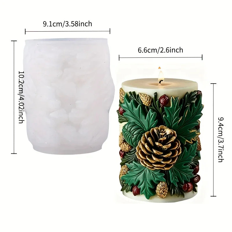 Christmas Holly Berry & Pinecone Silicone Mold - Realistic Leaf & Cone Texture, Easy Release DIY Candle/Soap/Resin Crafting Kit, Brown Tones for Homemade Holiday Candles, Tabletop Decor, Fireplace (Irregular Tree House Of Avana