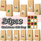 Christmas Kraft Paper Gift Bag Set, Durable High-Quality Premium Material, Holiday Design with 12 Bags & 12 Stickers, Festive Themes and Party Favors, Seasonal Packaging Decorative Wrapping, 24pcs, for Event Organizers House Of Avana