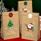 Christmas Kraft Paper Gift Bag Set, Durable High-Quality Premium Material, Holiday Design with 12 Bags & 12 Stickers, Festive Themes and Party Favors, Seasonal Packaging Decorative Wrapping, 24pcs, for Event Organizers House Of Avana