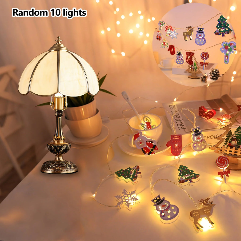 Christmas LED String Lights Decor, Cartoon Santa Claus, Christmas Tree, Bells, Reindeer, Snowman Designs, Iron Material, Indoor Holiday Lighting with Battery Power (Batteries Not Included), for Home, Party, Bedroom, and Festi House Of Avana