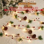[Christmas Light String] Christmas Decoration Light String | 1pc, Green Leaf Pine Needle (Plastic Pine Cone) Mushroom Light, 6.56 Feet 20 LED, No Battery - New Year, Office, Room, Wedding, Home Wall Decoration House Of Avana